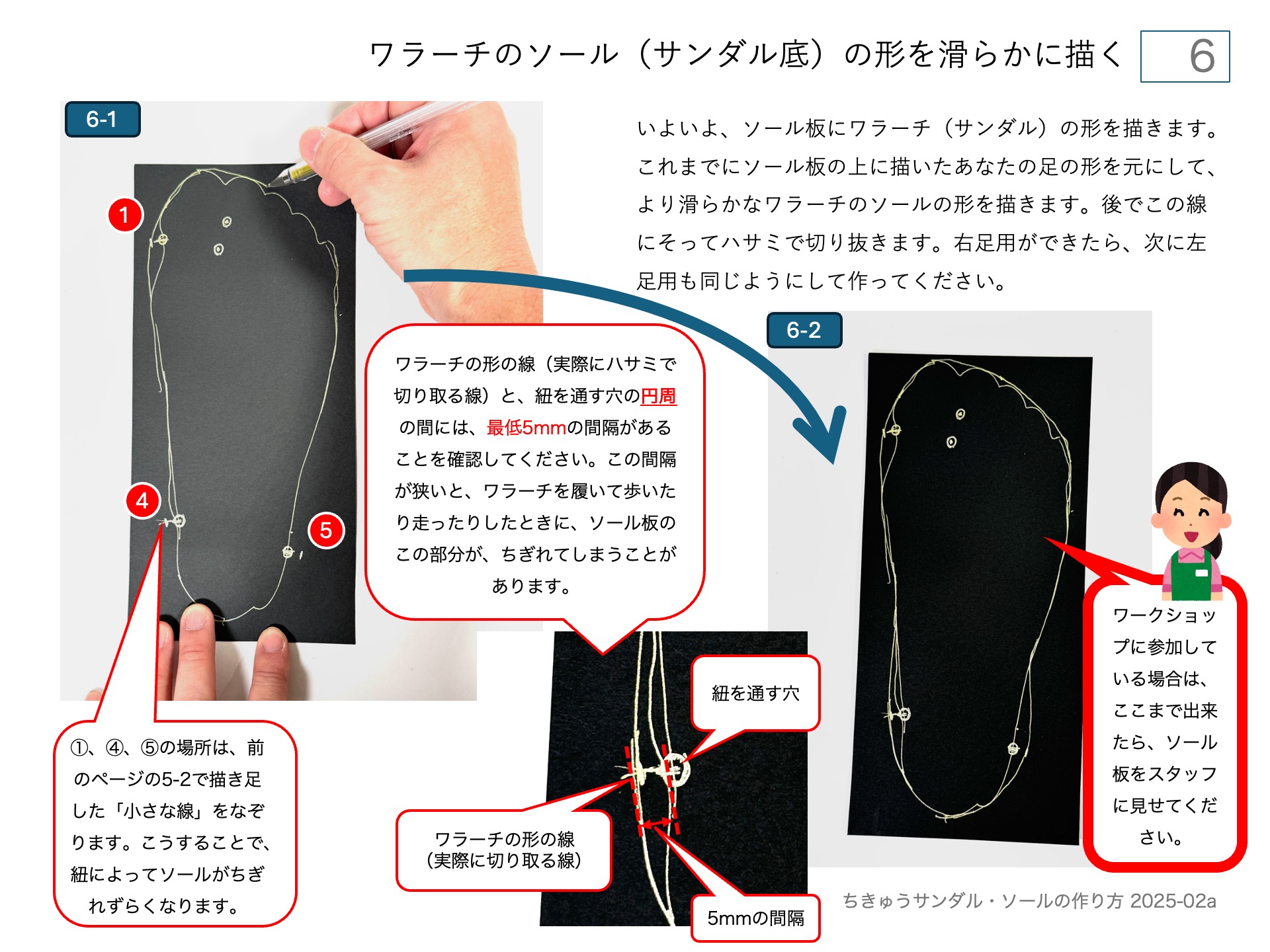 ワラーチ（ちきゅうサンダル )のソールの作り方・ワラーチのソール（サンダル底）の形を滑らかに描く